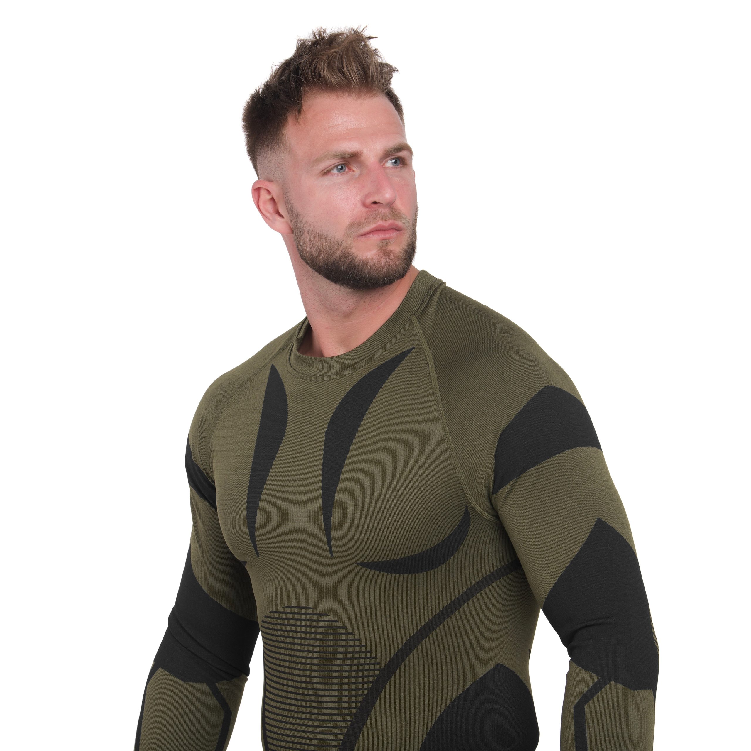 336030_bielizna-termoaktywna-mil-tec-4-way-stretch-performance-olive-widok-model-przod